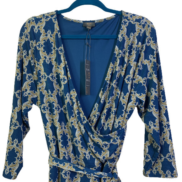 MIX x 41HAWTHORNE Teal Blue & Gold Demask A-Line‎ Dress - NWT - Picture 2 of 11